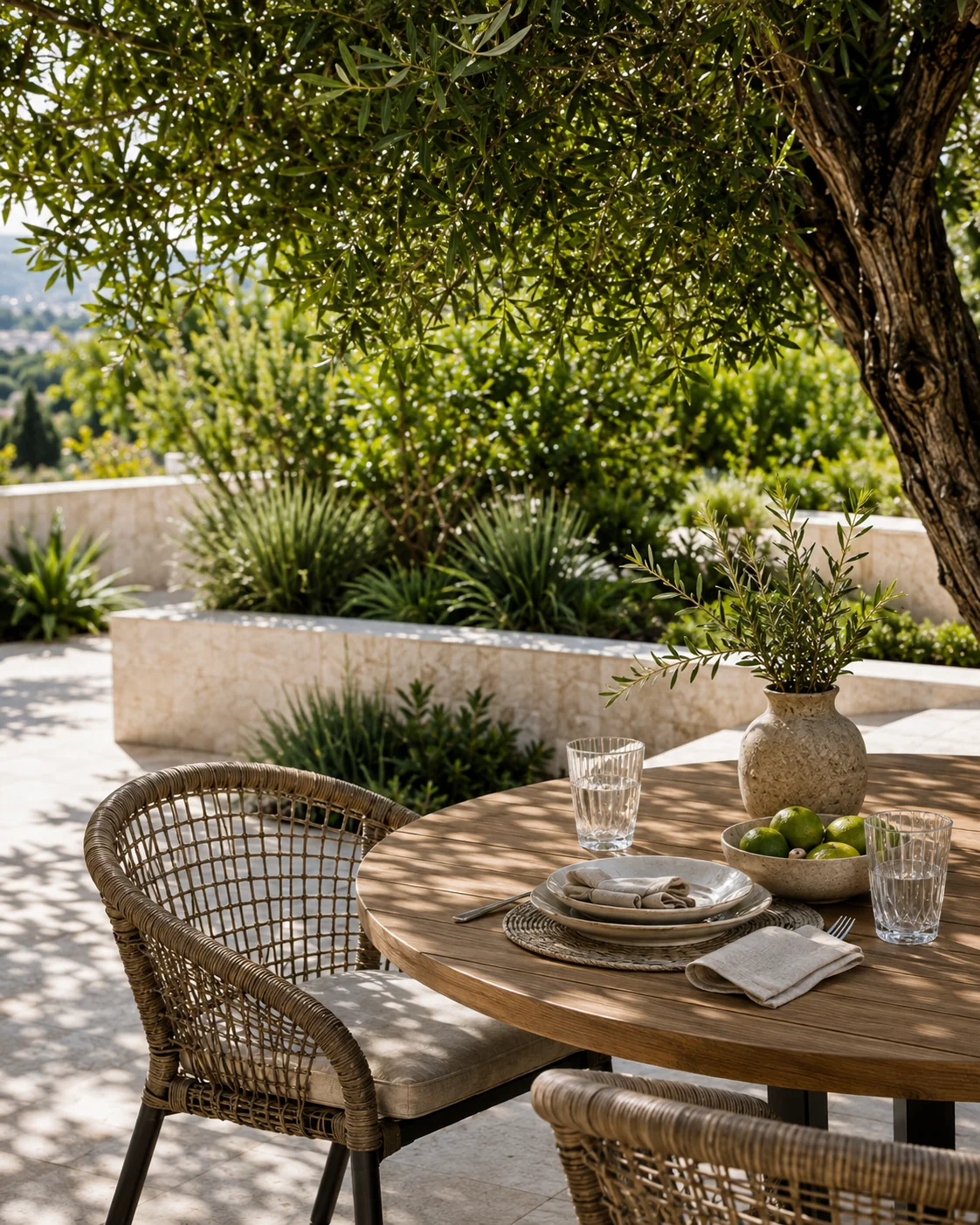 Vertikaler Dining-Ausschnitt im Garten
