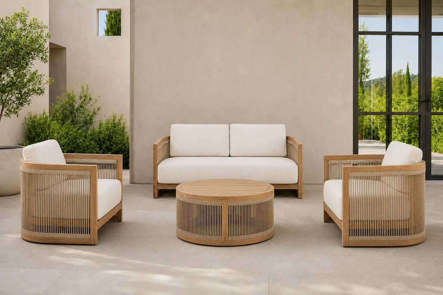 Helle Rope-Lounge in ruhiger Architektur